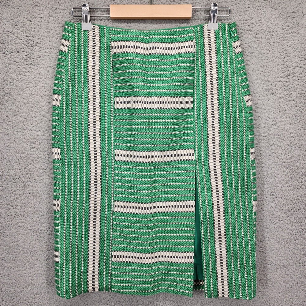 W BY WORTH Green White Striped Pencil Midi Skirt with Slit Size 4